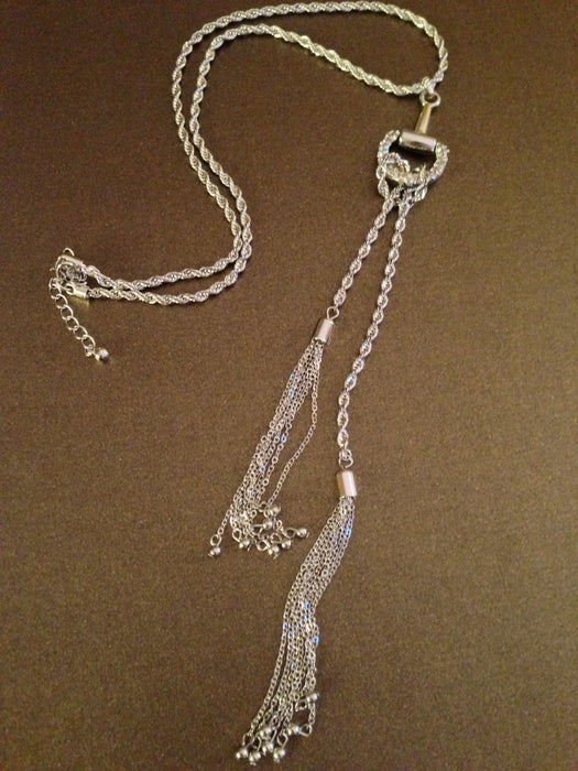 Pave Horsebit Tassel Necklace (Silver)