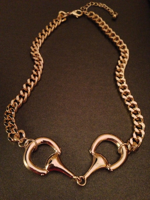 Pave Horsebit Tassel Necklace (Gold)
