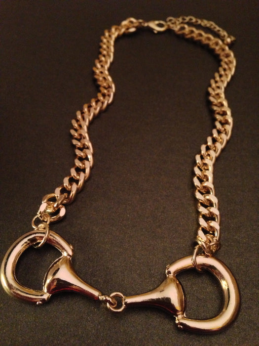 Pave Horsebit Tassel Necklace (Gold)