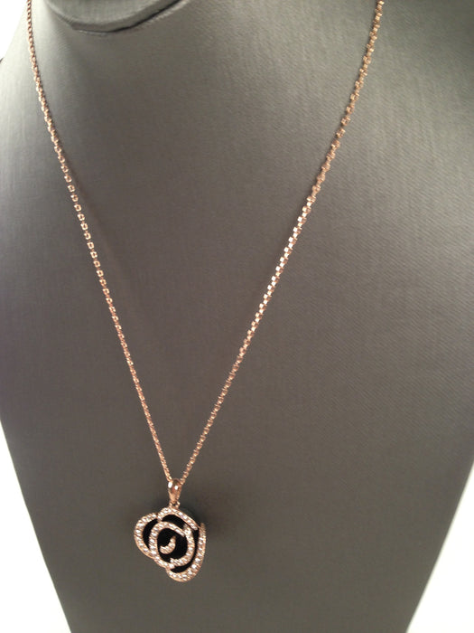 Crystal Lined Rose Necklace (Black)