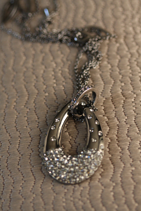 Crystal Encrusted Teardrop Pendant Necklace (Gun Metal)