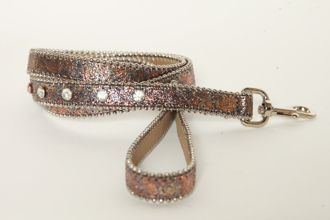 Iridescent Metallic Crack leather dog leash (Rose Gold)